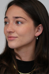 Gold Pearl Drop Huggie Hoop Earrings